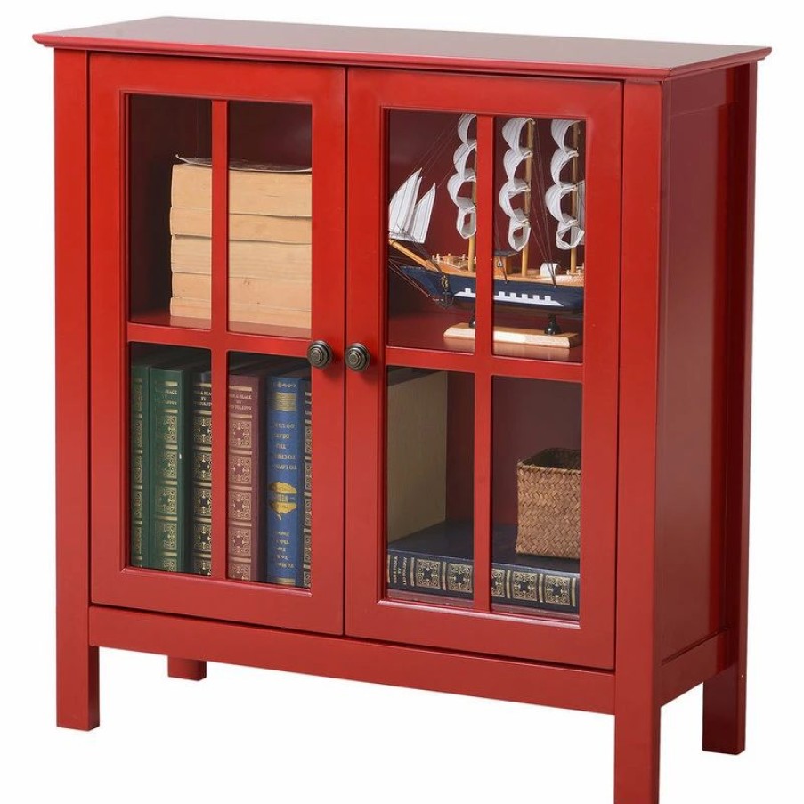 Accent Chests & Cabinets * | American Furniture Classics Os Home And Office Red Glass Door Accent And Display Cabinet