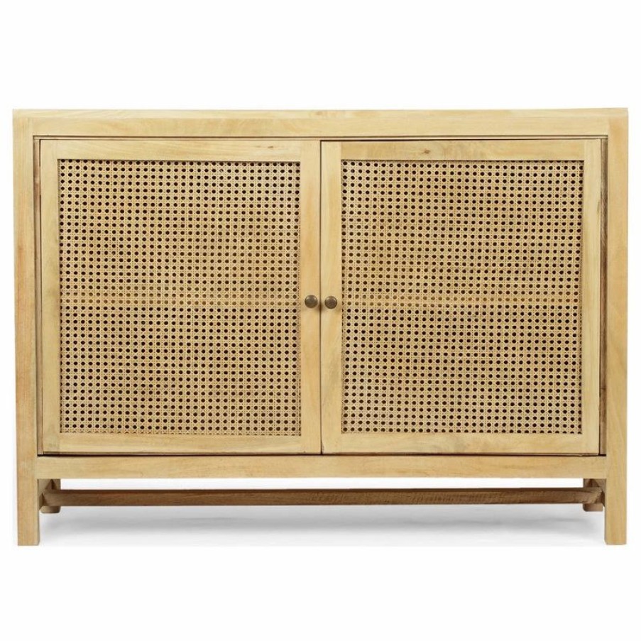 Accent Chests & Cabinets * | Gdfstudio Viola Boho Handcrafted 2 Door Mango Wood Cabinet With Wicker Caning