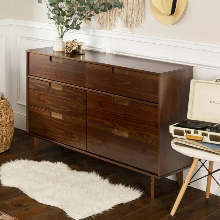 Dressers * | Walker Edison 6 Drawer Mid Century Modern Wood Dresser