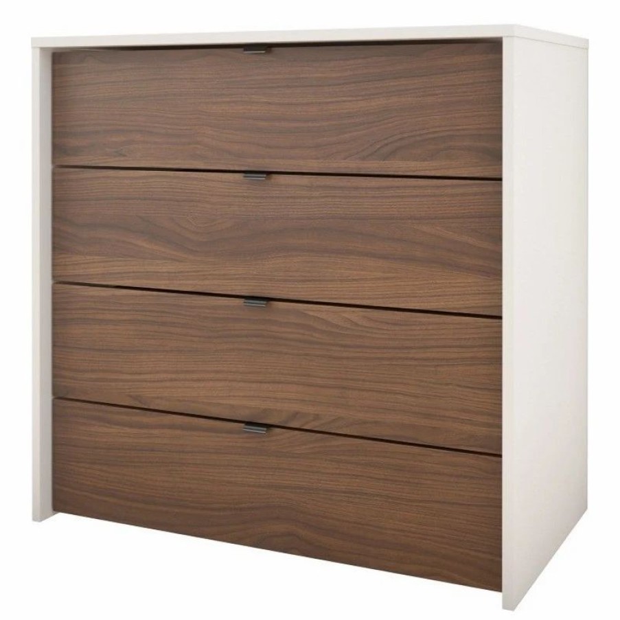 Accent Chests & Cabinets * | Nexera 4 Drawer Chest In White And Walnut