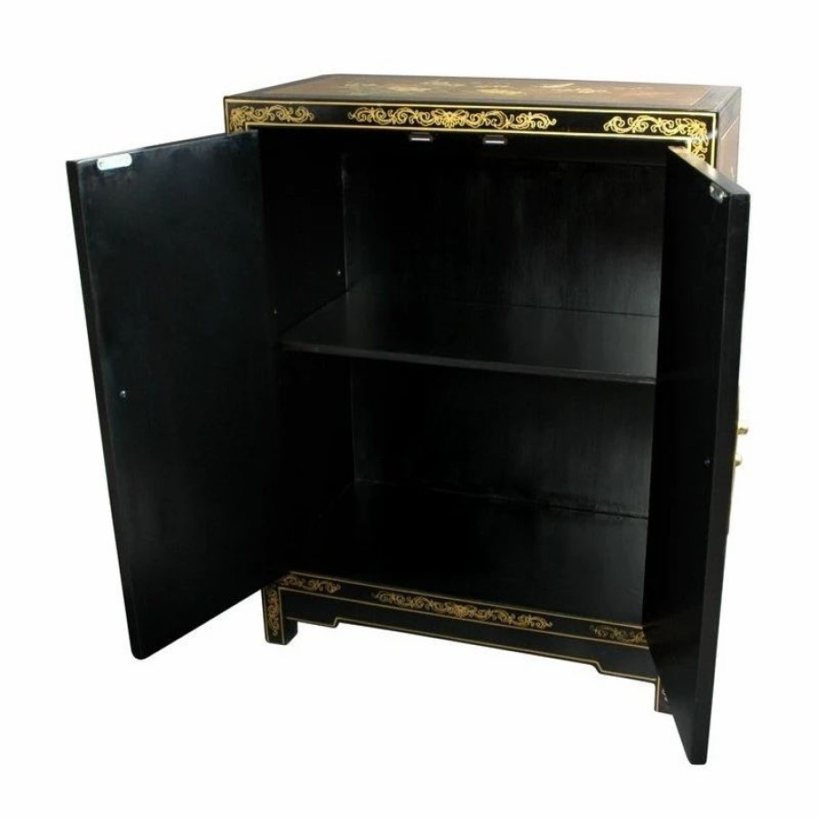 Accent Chests & Cabinets * | Oriental Furniture Gold Leaf Lacquer Cabinet