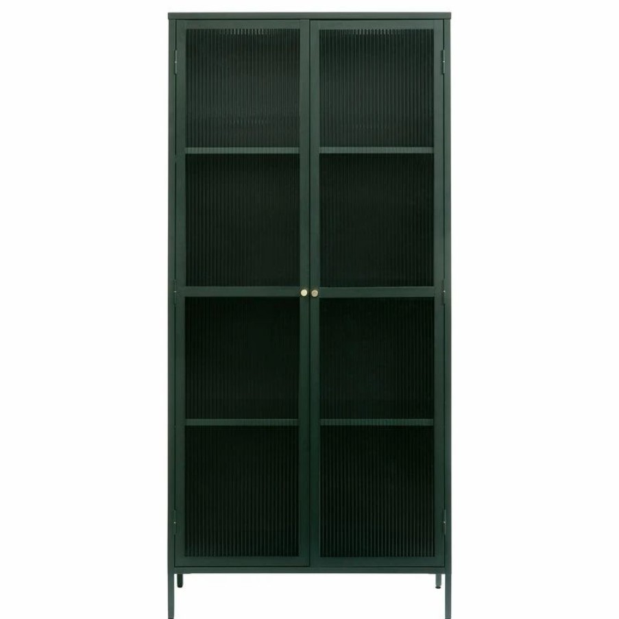 China Cabinets & Hutches * | Unique Furniture 75 Contemporary Glass & Metal Display Cabinet In Green