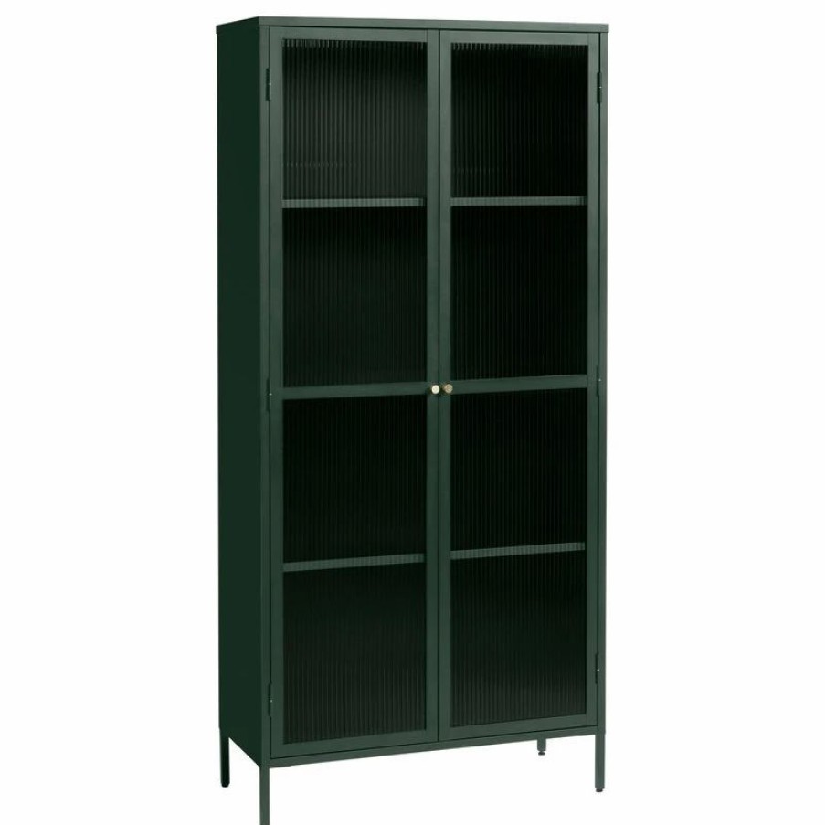 China Cabinets & Hutches * | Unique Furniture 75 Contemporary Glass & Metal Display Cabinet In Green