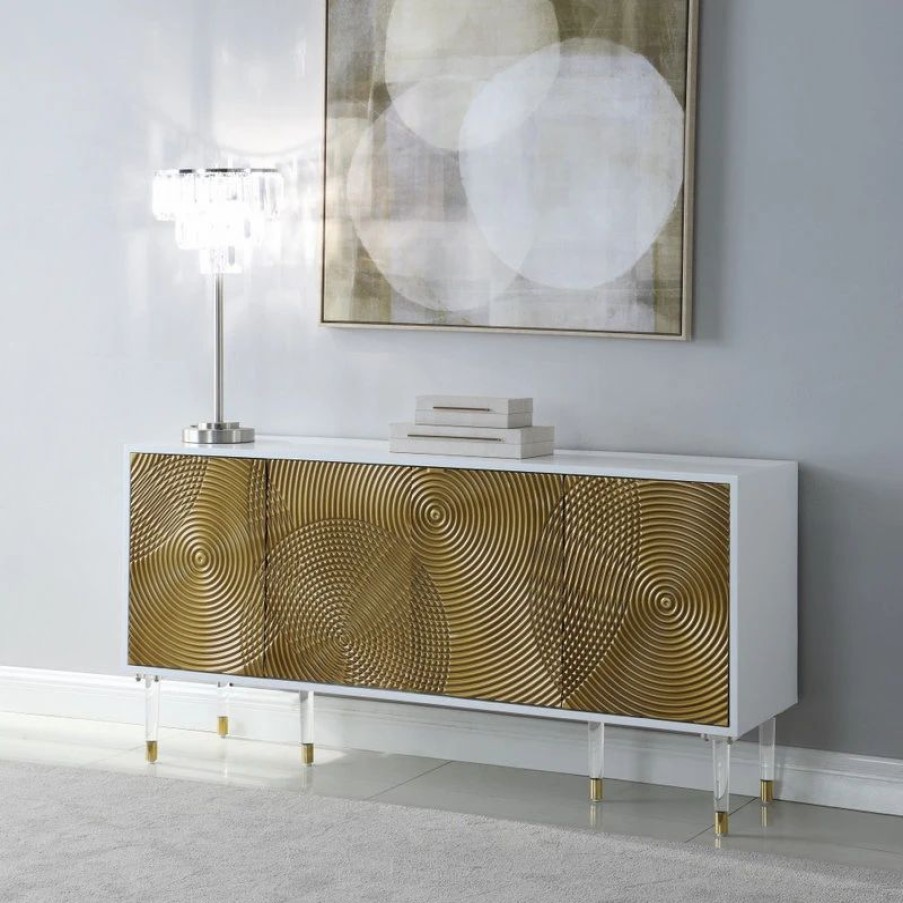 Buffets & Sideboards * | Meridian Furniture Bellissimo White Lacquer Sideboard/Buffet, Acrylic Legs, Gold Tips & Gold Finish