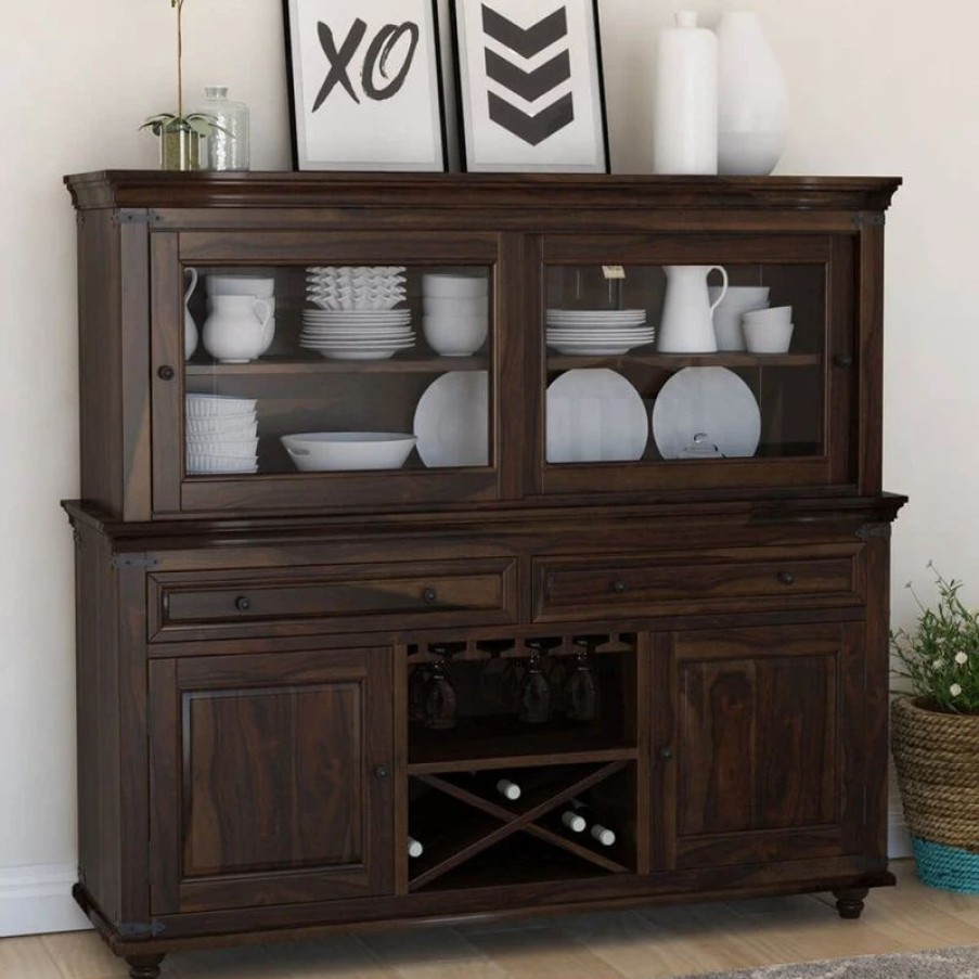 China Cabinets & Hutches * | Sierra Living Concepts Inc Oklahoma Farmhouse Traditional Rosewood Dining Room Buffet With Hutch