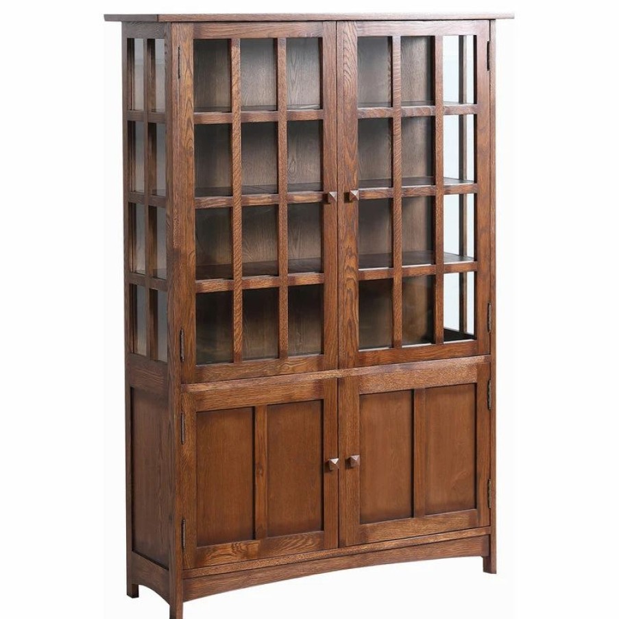 China Cabinets & Hutches * | Crafters And Weavers Arts And Crafts Mission Solid Oak China Cabinet