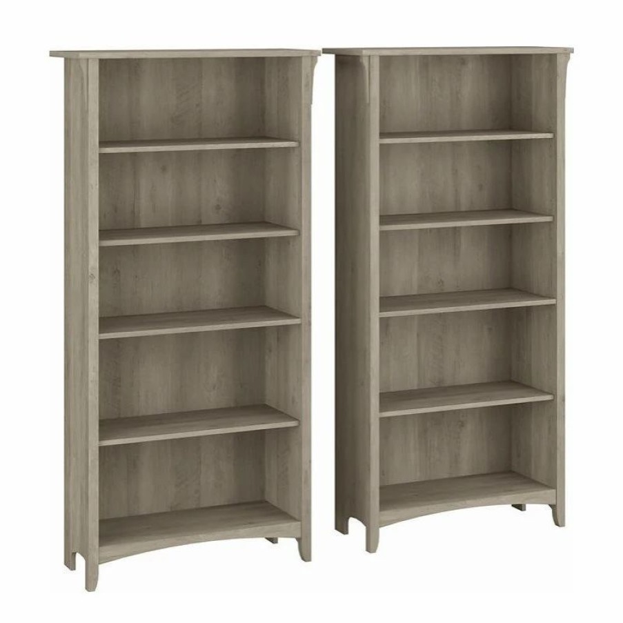 Bookcases * | Bush Business Furniture Salinas Tall 5 Shelf Bookcase Set Of 2 In Driftwood Gray Engineered Wood