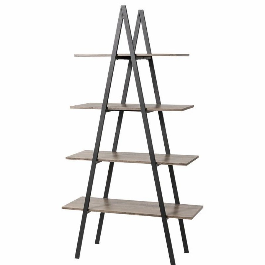 Bookcases * | Glitzhome 64.57 H 4-Tiermetal/ Wooden Bookcases And Ladder Shelves, Rusty