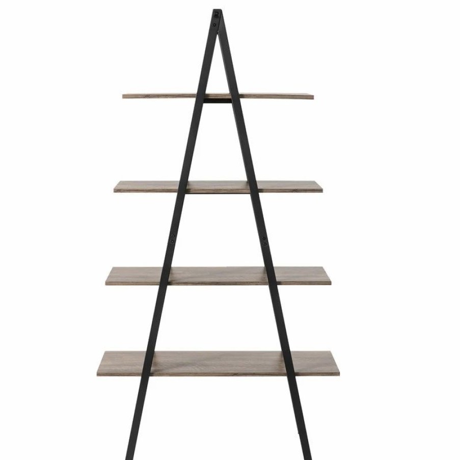 Bookcases * | Glitzhome 64.57 H 4-Tiermetal/ Wooden Bookcases And Ladder Shelves, Rusty