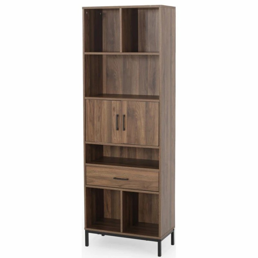 Bookcases * | Gdfstudio Maureen Contemporary Faux Wood Cube Unit Bookcase, Walnut/Black