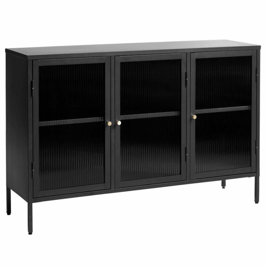 Buffets & Sideboards * | Unique Furniture U3-Door Contemporary Glass & Metal Sideboard In Black