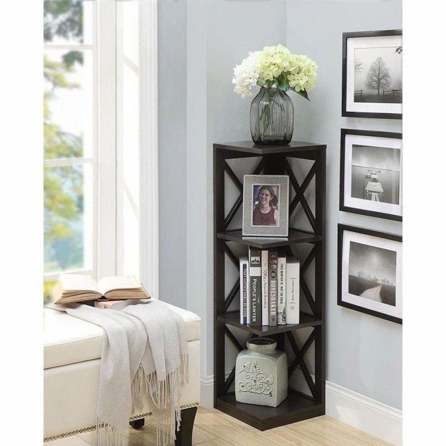 Bookcases * | Convenience Concepts Oxford Three-Tier Corner Bookcase In Espresso Wood Finish