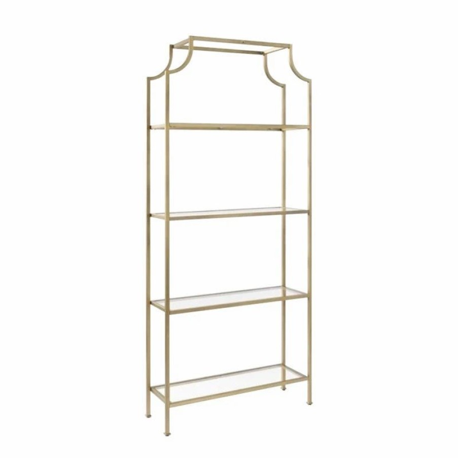 Bookcases * | Pemberly Row Glass Bookcase In Antique Gold