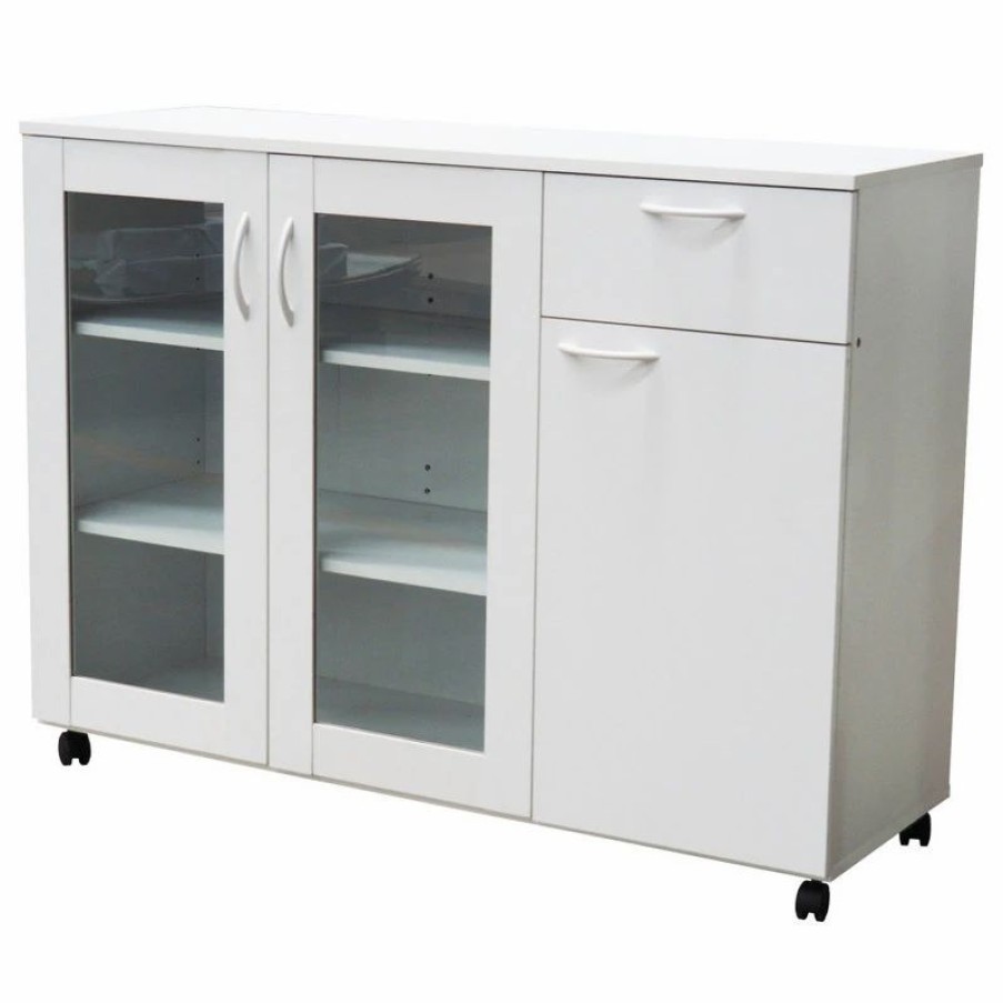 Buffets & Sideboards * | Pilaster Designs Gremlin Wheeled Kitchen Storage Sideboard Buffet Cabinet With Adjustable Shelves