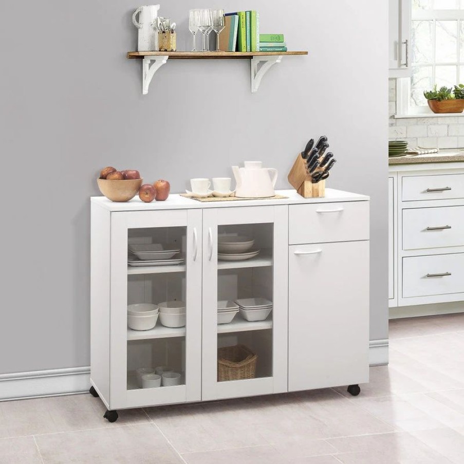 Buffets & Sideboards * | Pilaster Designs Gremlin Wheeled Kitchen Storage Sideboard Buffet Cabinet With Adjustable Shelves