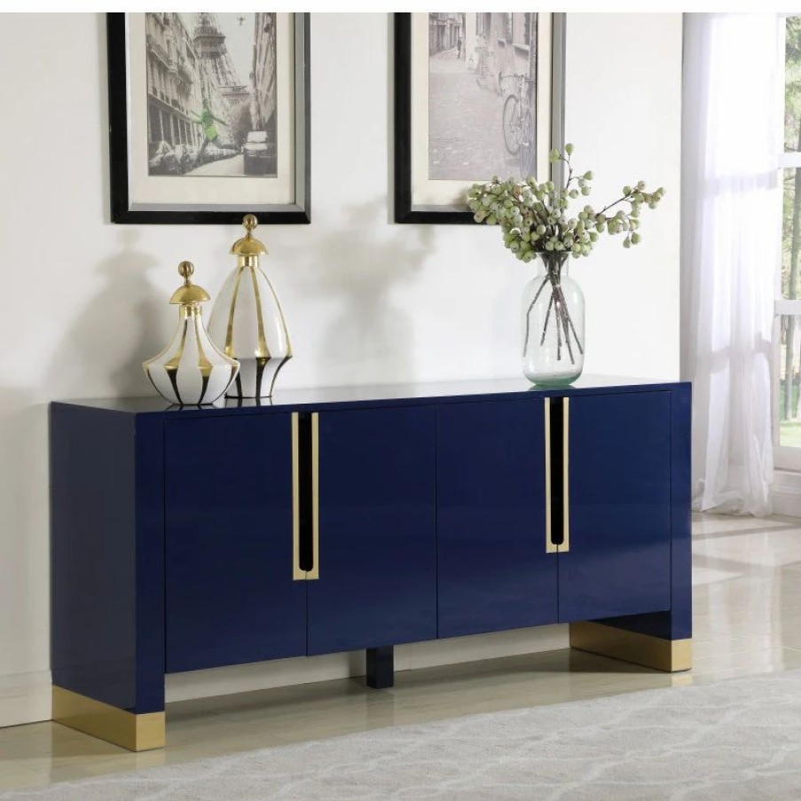 Buffets & Sideboards * | Meridian Furniture Florence Lacquer Sideboard/Buffet With Gold Finish, Navy