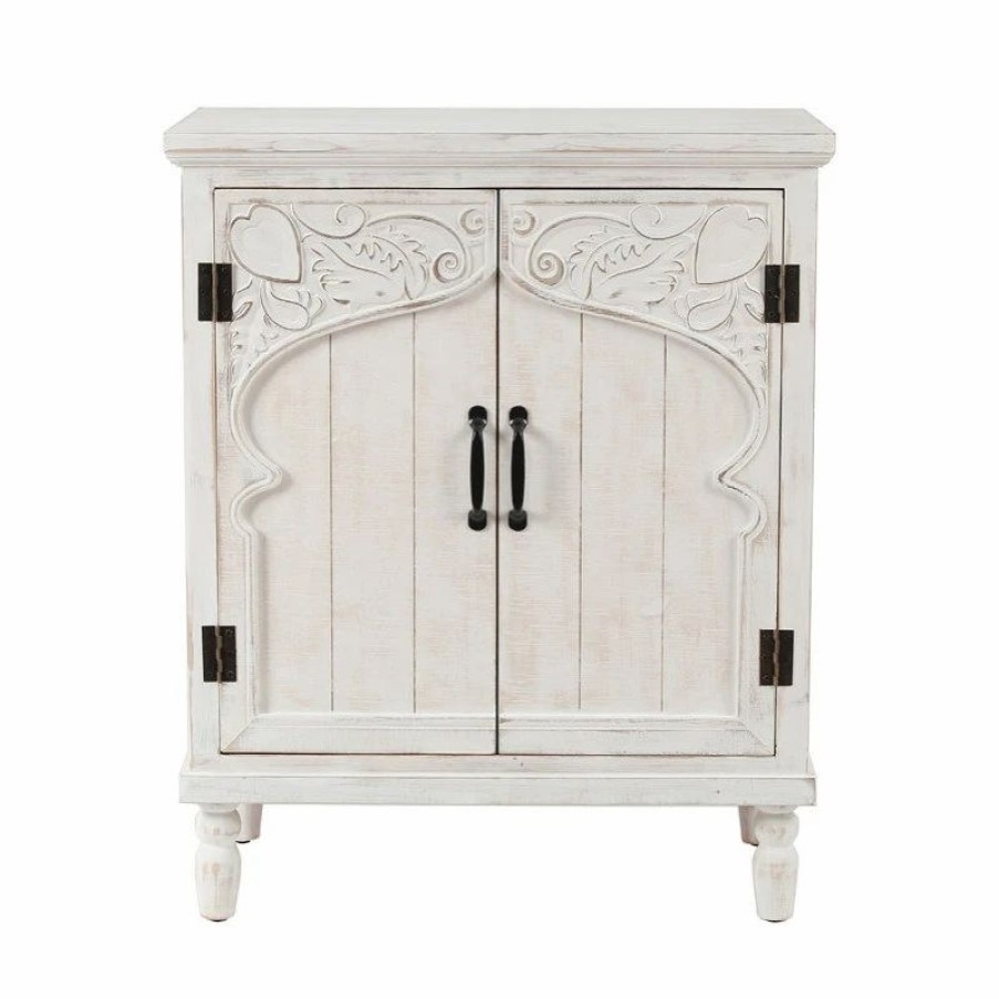 Accent Chests & Cabinets * | Luxen Home Luxenhome Farmhouse White Wood 2-Door Accent Storage Cabinet