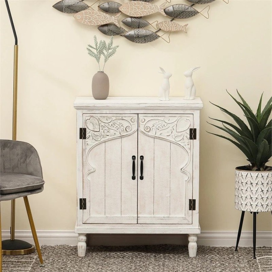 Accent Chests & Cabinets * | Luxen Home Luxenhome Farmhouse White Wood 2-Door Accent Storage Cabinet