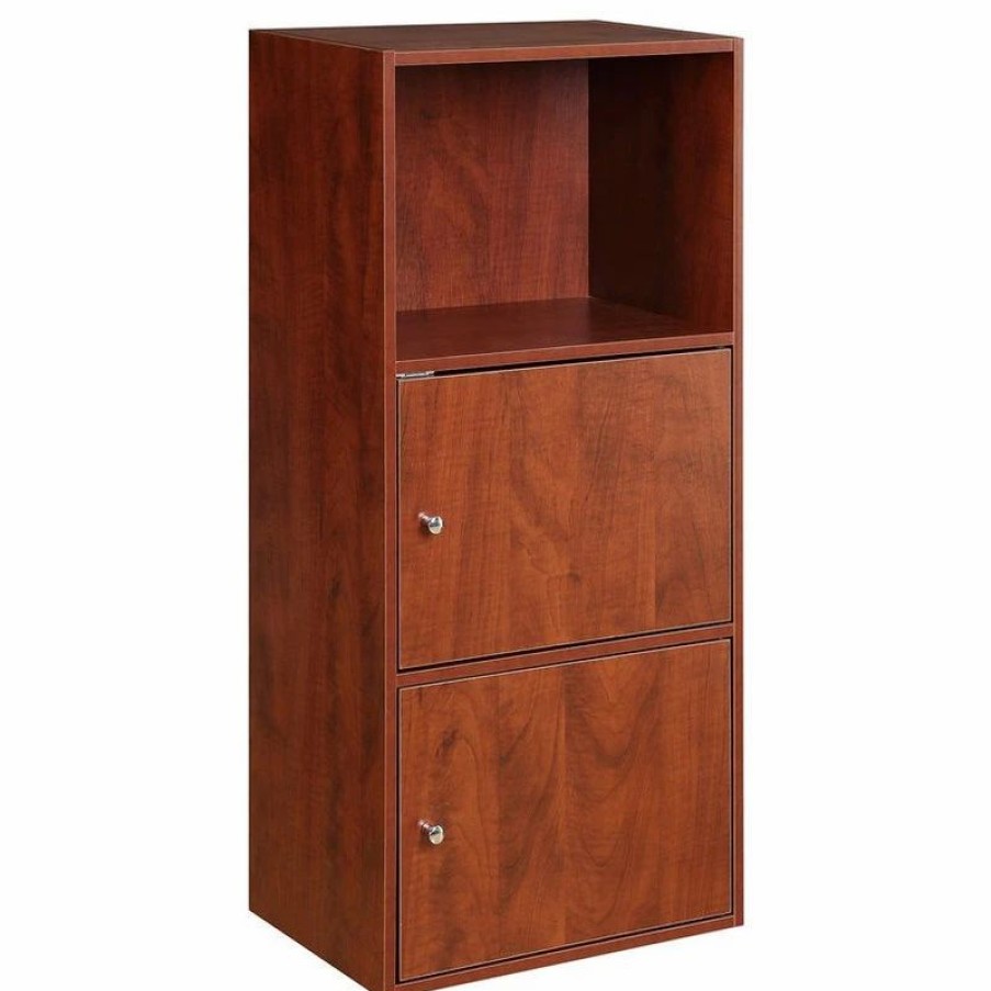 Bookcases * | Convenience Concepts Xtra Storage Two-Door Bookcase In Cherry Wood Finish