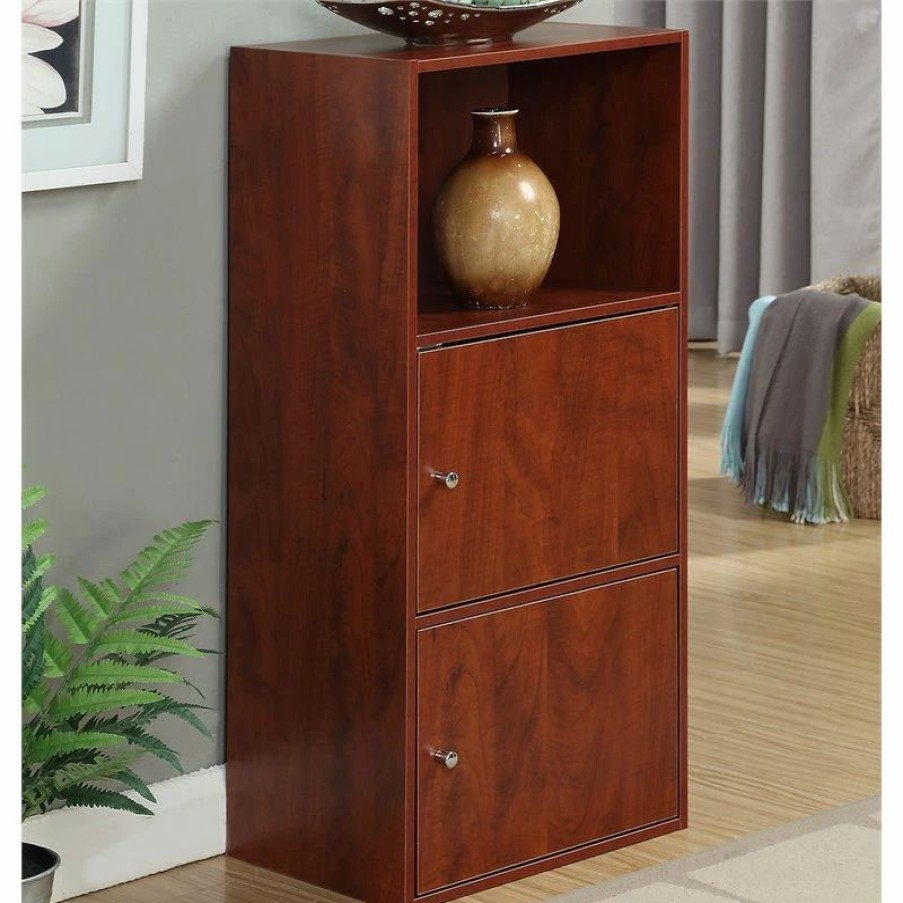 Bookcases * | Convenience Concepts Xtra Storage Two-Door Bookcase In Cherry Wood Finish