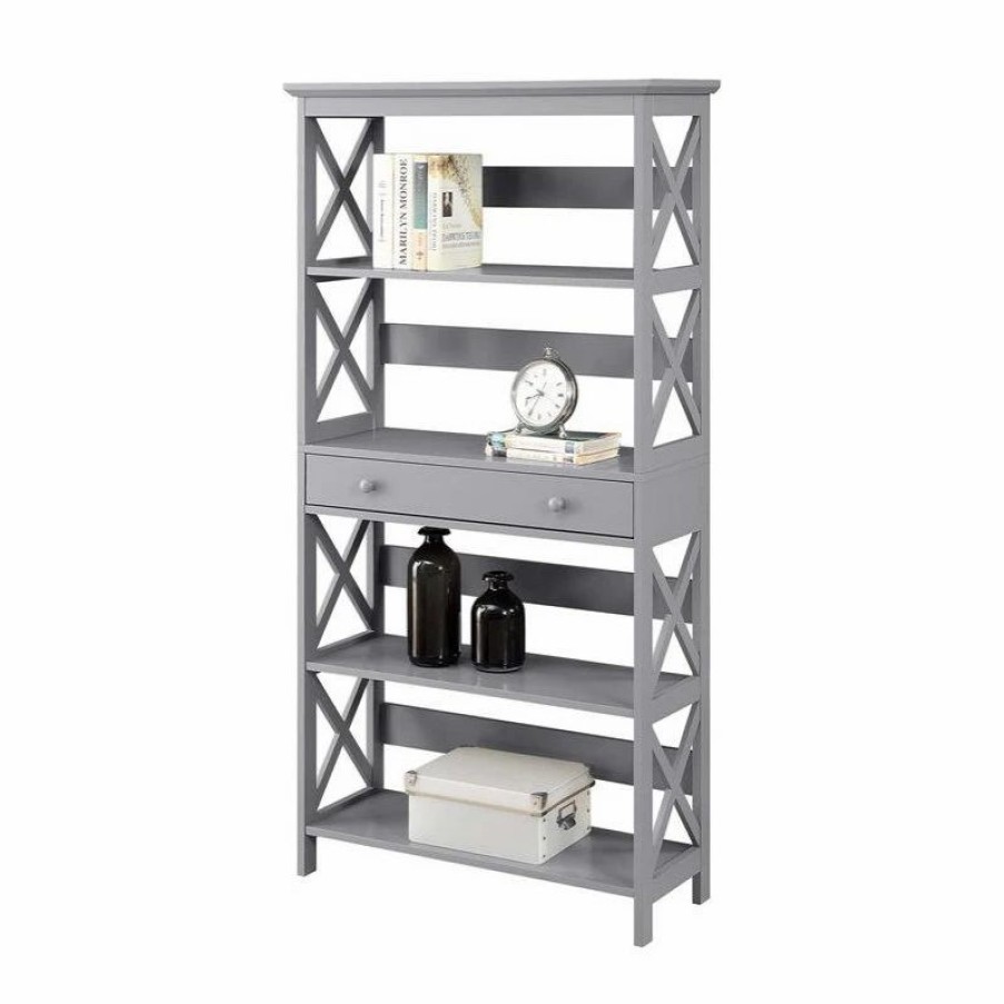 Bookcases * | Convenience Concepts Oxford Five-Tier Bookcase With Drawer In Gray Wood Finish