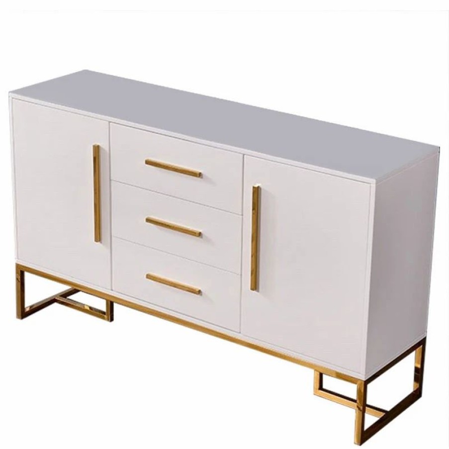 Buffets & Sideboards * | Homary 59 White Buffet Table 2 Doors & 3 Drawers Kitchen Storage Sideboard Cabinet