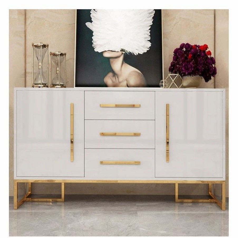 Buffets & Sideboards * | Homary 59 White Buffet Table 2 Doors & 3 Drawers Kitchen Storage Sideboard Cabinet