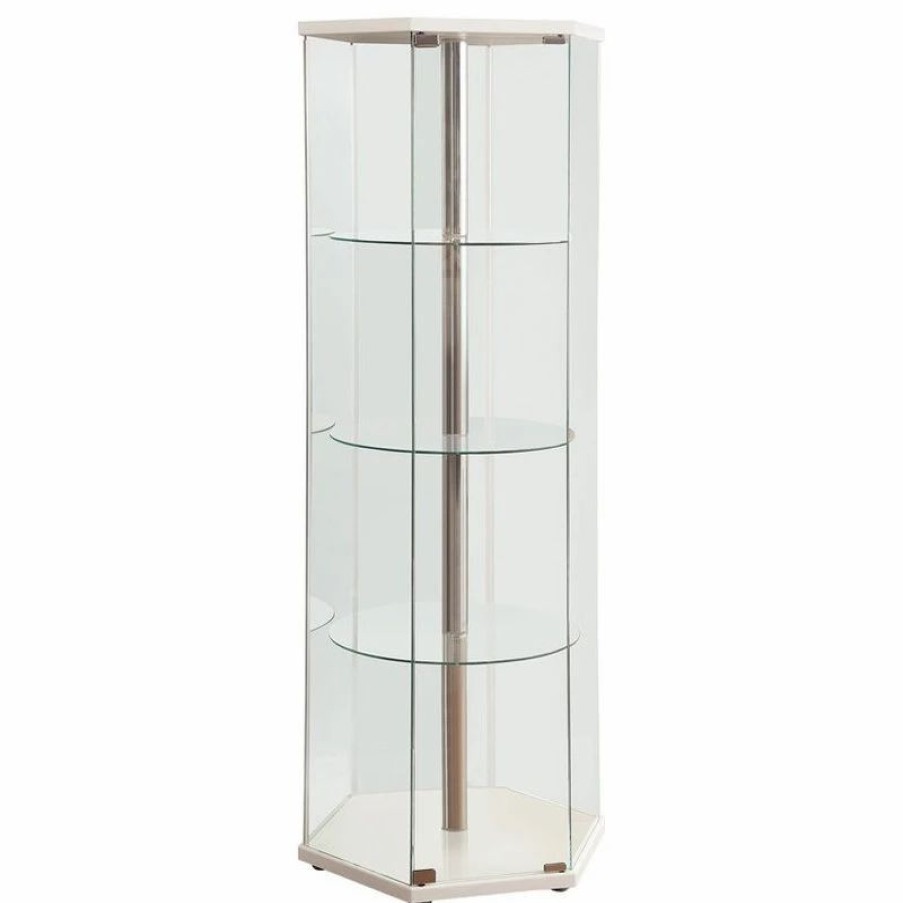 China Cabinets & Hutches * | Bowery Hill Glass Hexagonal Curio Cabinet In White And Chrome