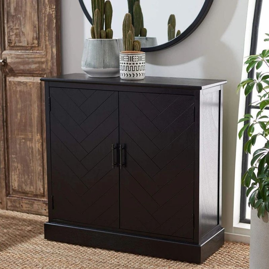 Buffets & Sideboards * | Decor Love Classic Sideboard, 2 Doors Cabinet With Herringbone Pattern, Black