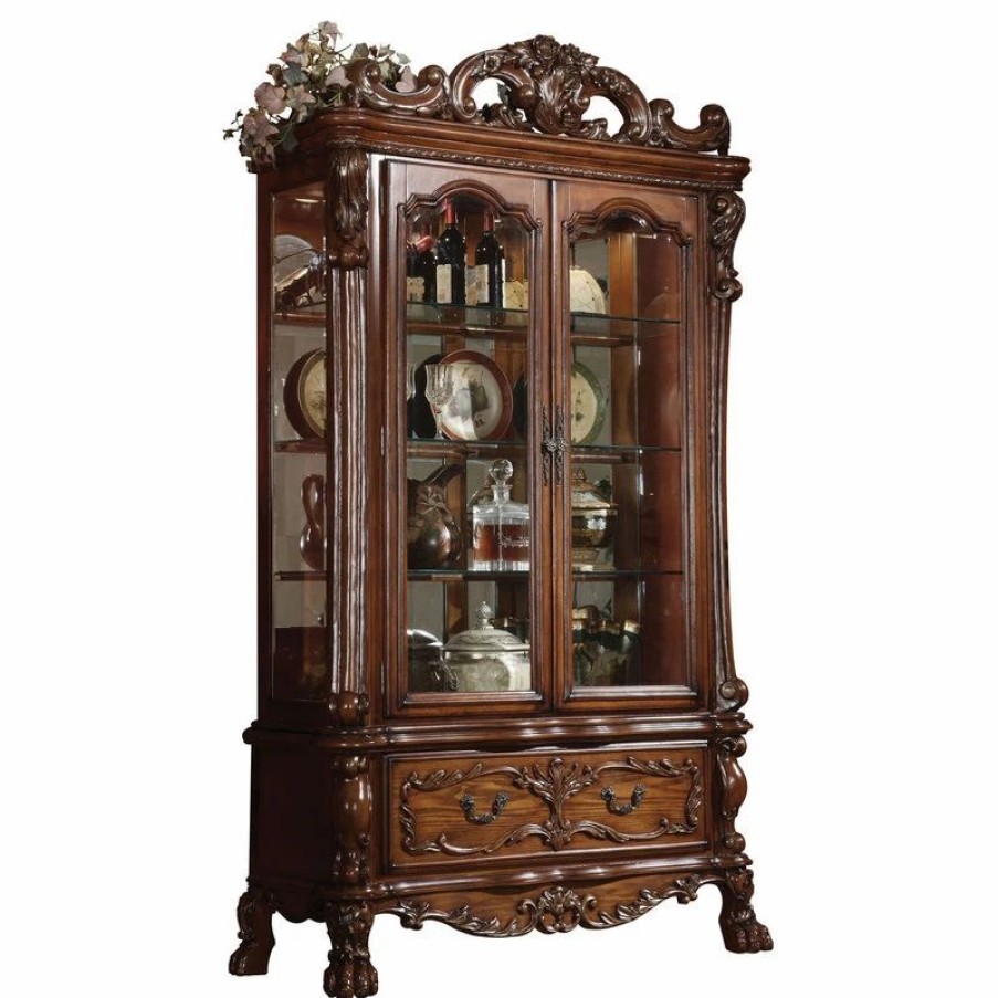 China Cabinets & Hutches * | Acme Furniture Acme Dresden Curio Cabinet, Cherry Oak