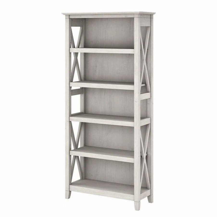 Bookcases * | Bush Business Furniture Key West Tall 5 Shelf Bookcase In Linen White Oak Engineered Wood