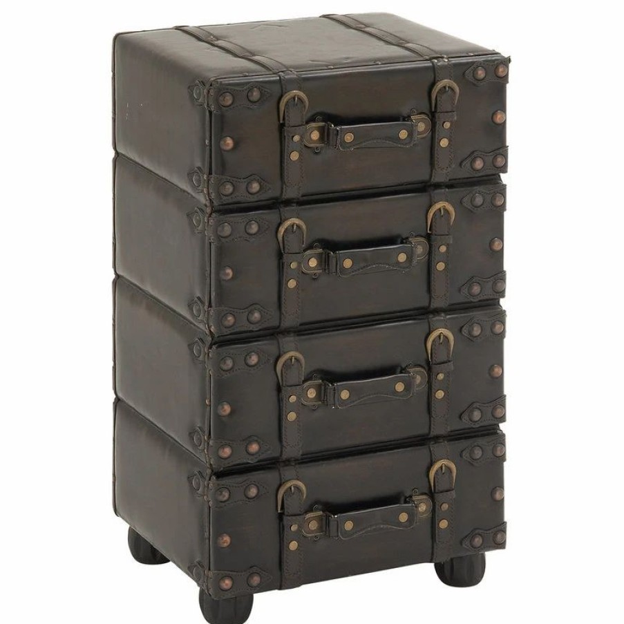 Accent Chests & Cabinets * | Urban Designs, Casa Cortes Urban Designs Hamilton Wood And Leather Side Chest