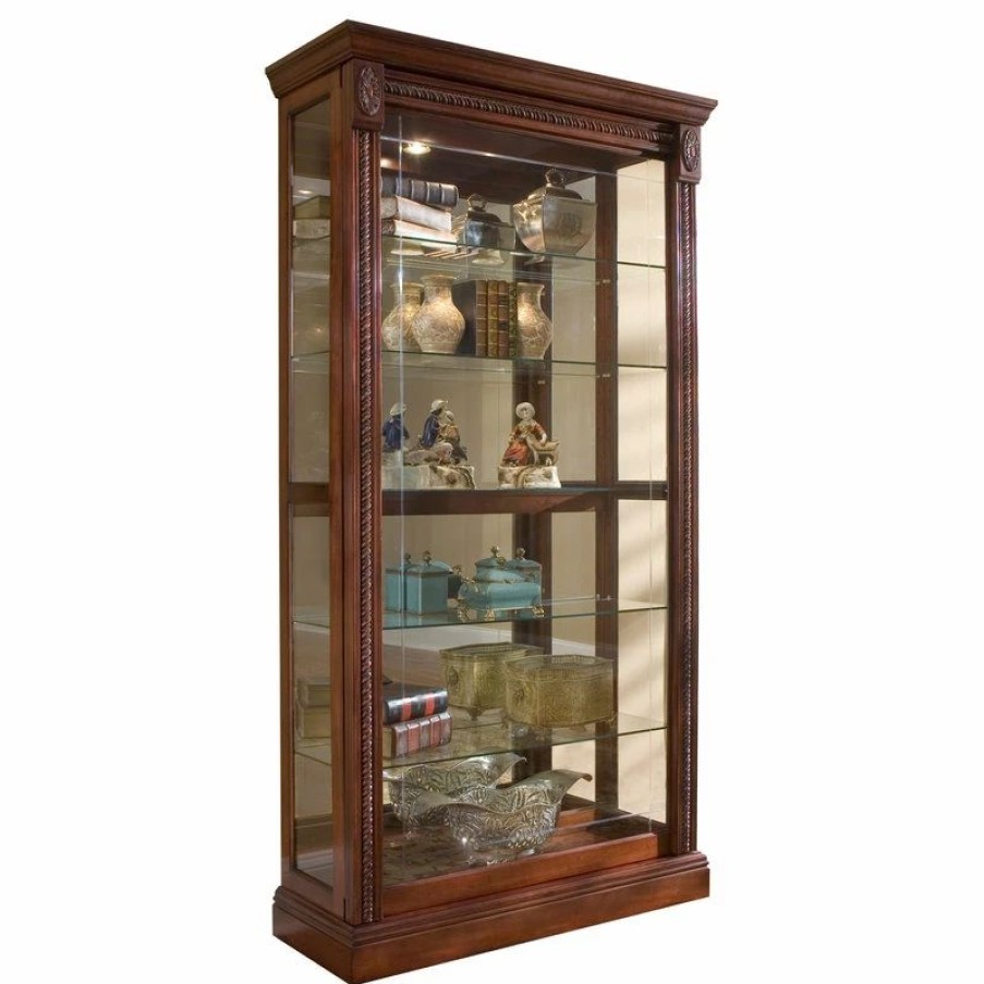 China Cabinets & Hutches * | Accentrics Home By Pulaski Furniture Lighted Sliding Door 5 Shelf Curio Cabinet In Cherry Brown By Pulaski Furniture