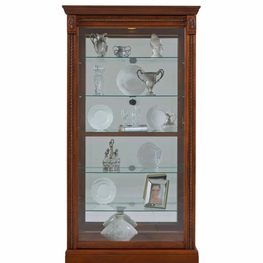 China Cabinets & Hutches * | Accentrics Home By Pulaski Furniture Lighted Sliding Door 5 Shelf Curio Cabinet In Cherry Brown By Pulaski Furniture