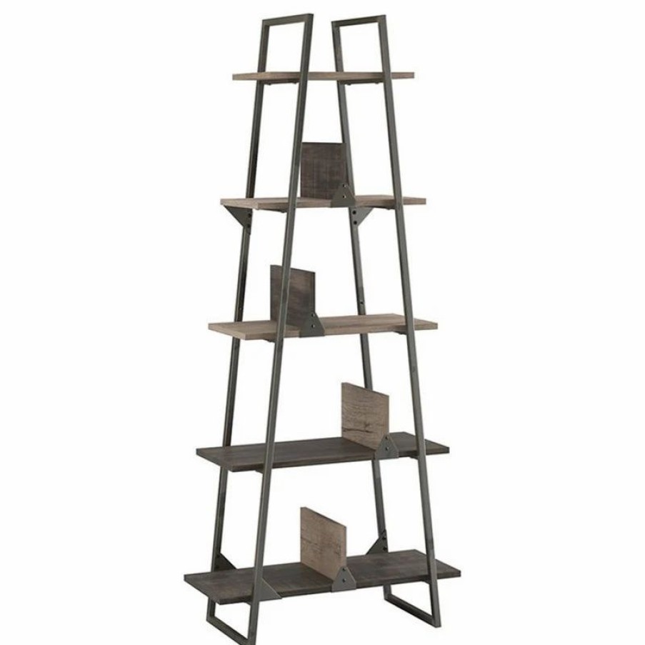 Bookcases * | Bush Business Furniture Bush Furniture Refinery A Frame Etagere Bookshelf In Rustic Gray