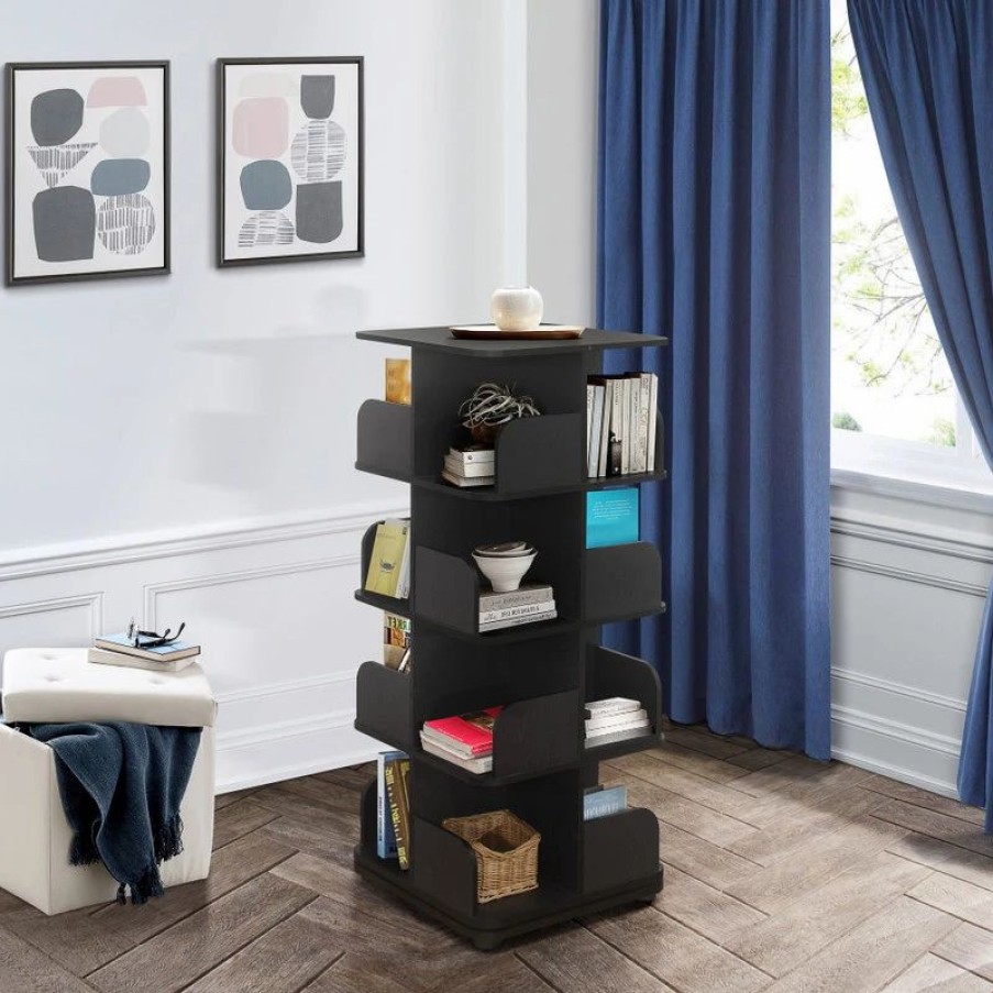 Bookcases * | Pilaster Designs Oneonta Revolving Bookcase Tower Display Unit, Wood, Black, 4 Tier