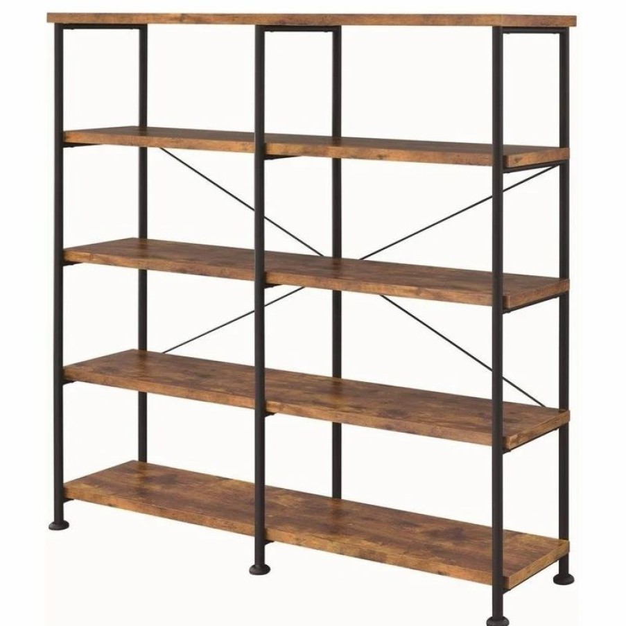 Bookcases * | Home Furnishings Analiese Industrial Four Tier Bookcase W/ Antique Nutmeg Finish And Black Frame