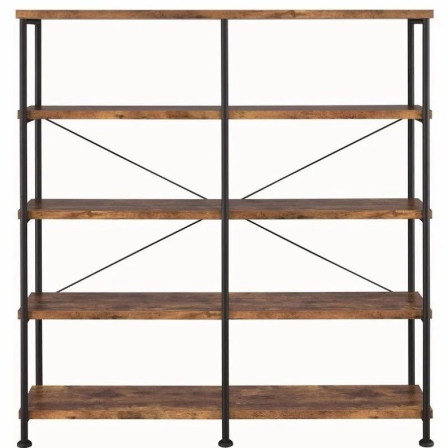 Bookcases * | Home Furnishings Analiese Industrial Four Tier Bookcase W/ Antique Nutmeg Finish And Black Frame