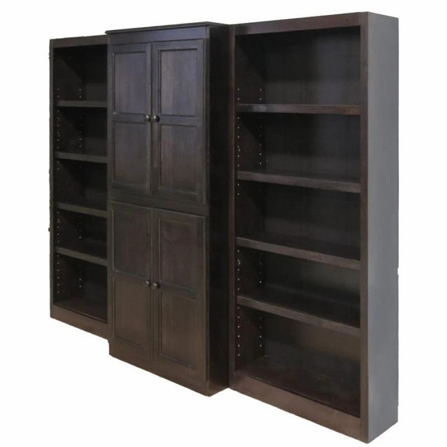 Bookcases * | Concepts In Wood Traditional 72 Tall 15-Shelf Wood Bookcase Wall With Doors In Espresso