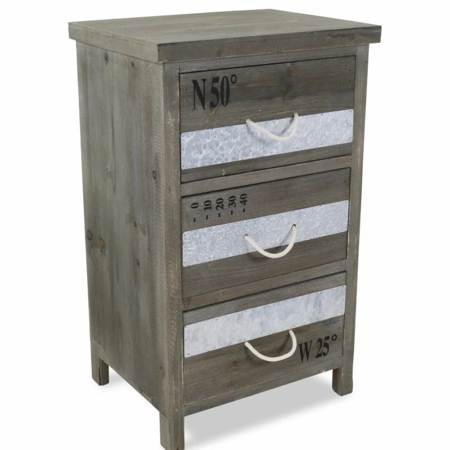 Accent Chests & Cabinets * | Cheungs 3-Drawer Rope Handle Wooden Cabinet