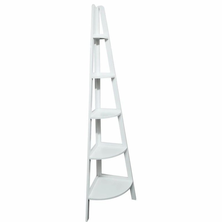 Bookcases * | Casual Home 5-Shelf Corner Ladder Bookcase, White