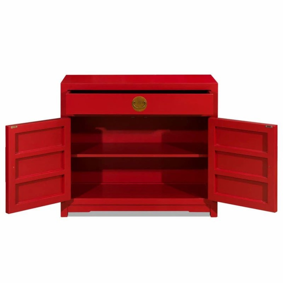 Accent Chests & Cabinets * | China Furniture And Arts Matte Red Elmwood Ming Cabinet