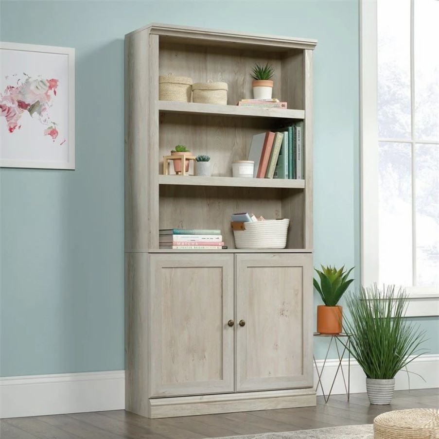 Bookcases * | Sauder Misc Storage 3-Shelf 2-Door Tall Wood Bookcase In Chalked Chestnut