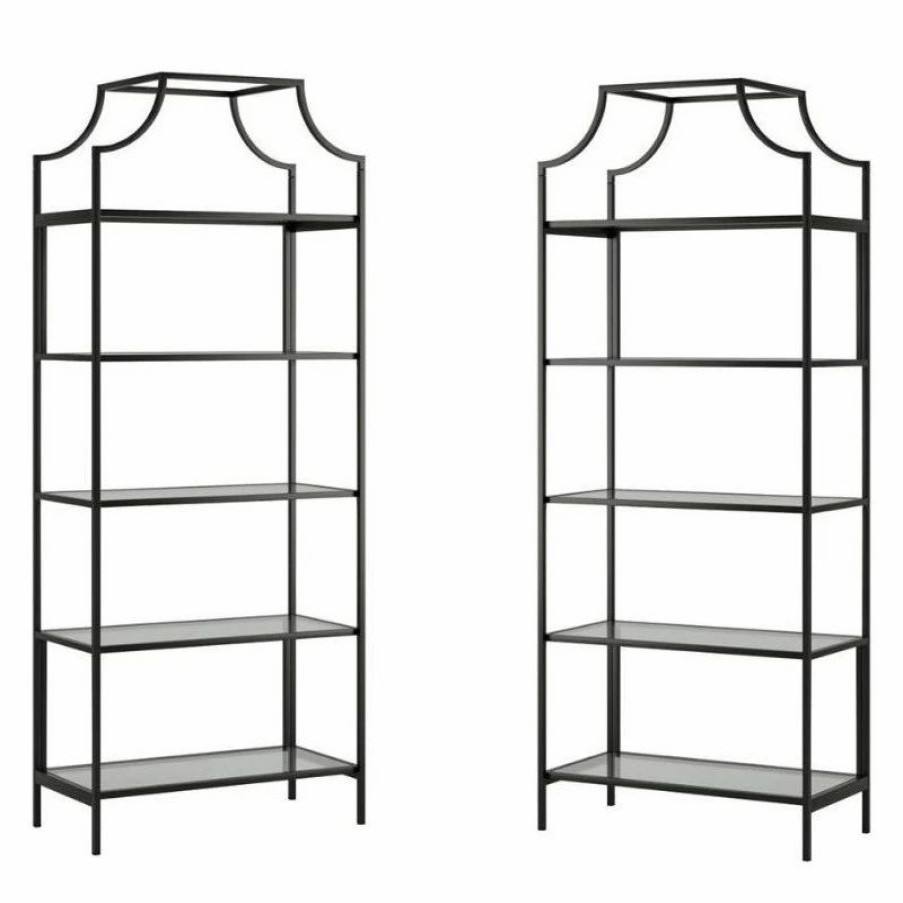 Bookcases * | Home Square 2 Piece Bookcase Set In Black