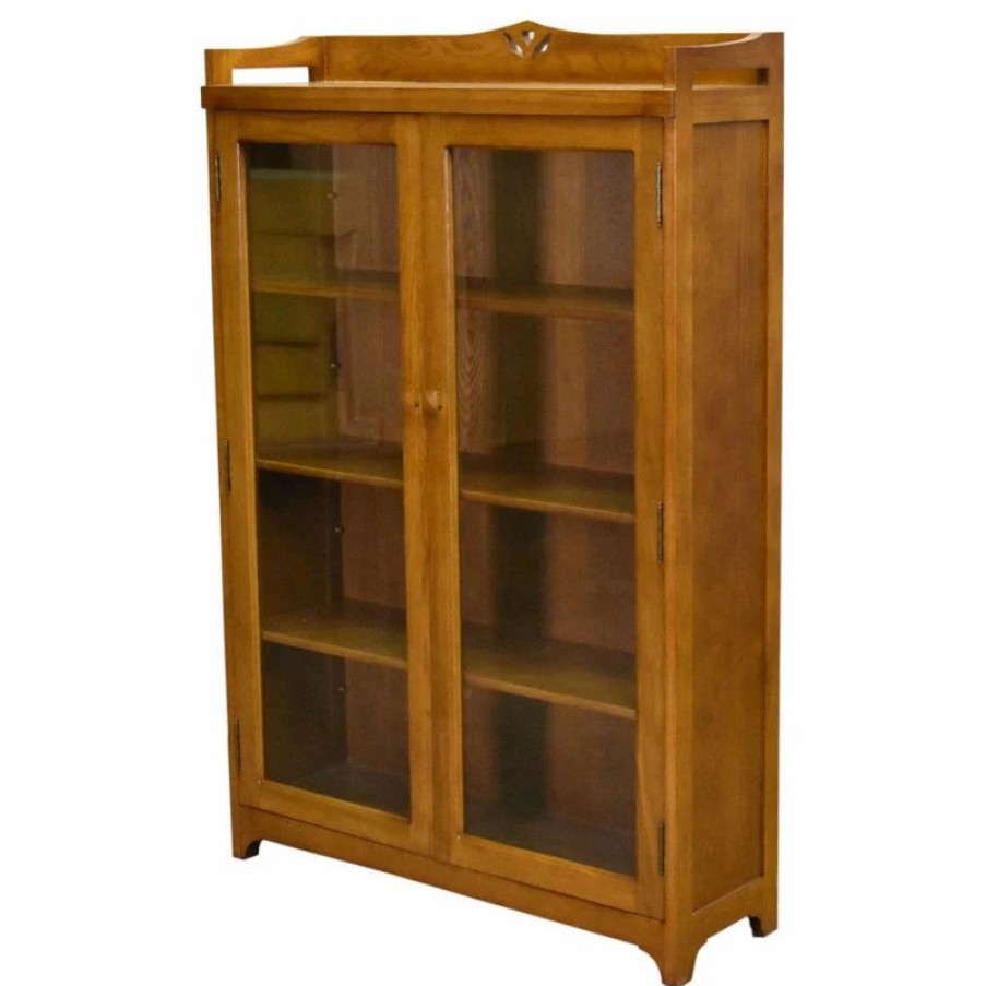 Bookcases * | Crafters And Weavers Mission Solid Oak Bookcase Curio Cabinet, Michael'S Cherry