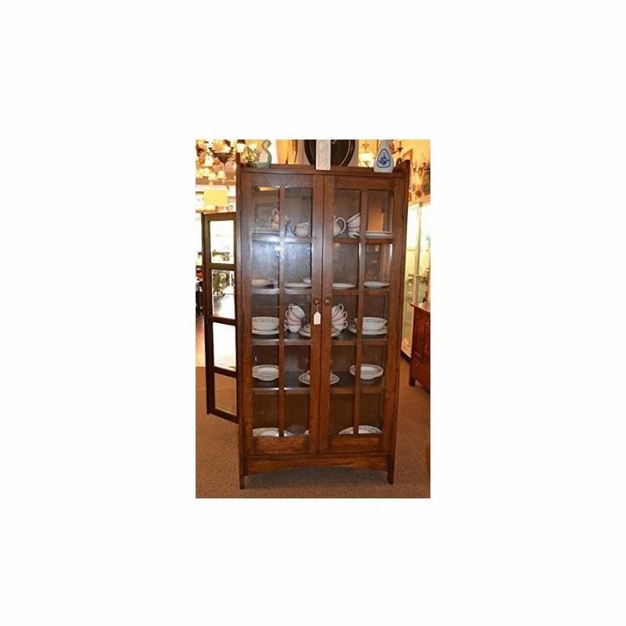 China Cabinets & Hutches * | Crafters And Weavers Arts And Crafts Mission Solid Oak China Cabinet