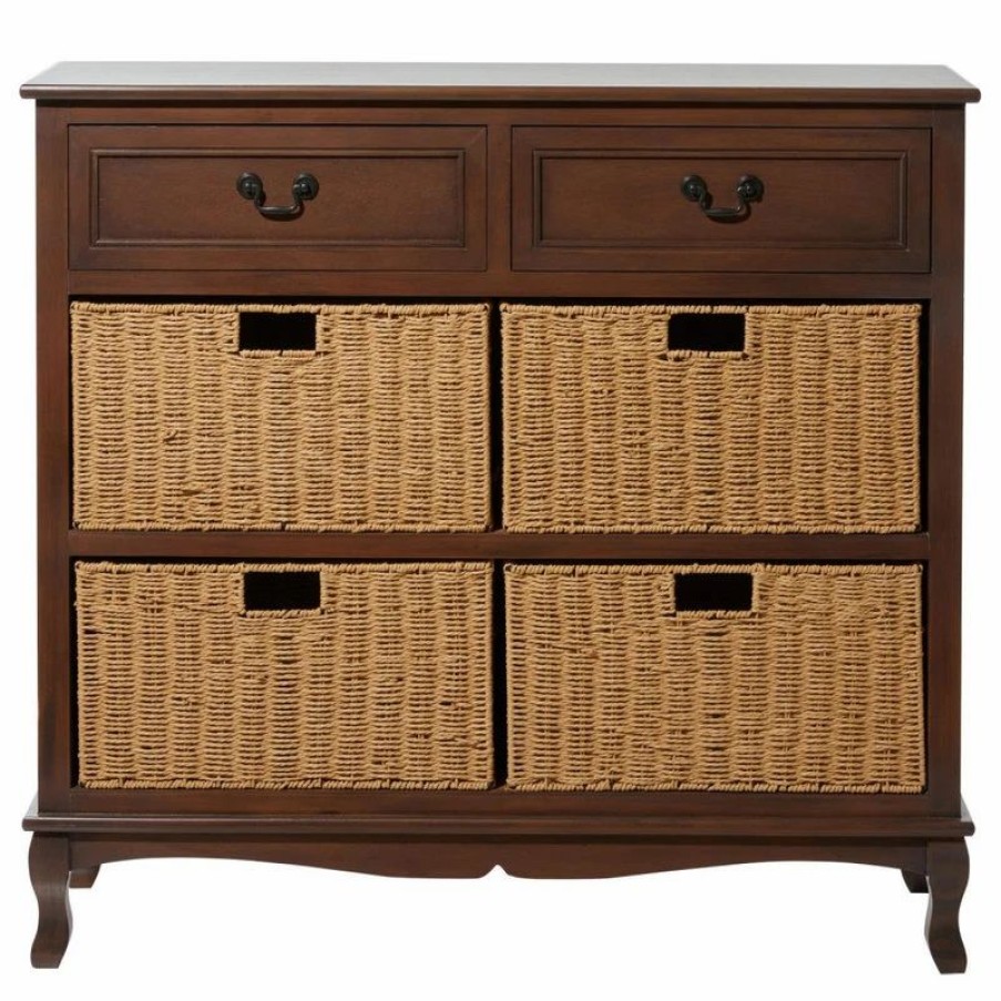 Accent Chests & Cabinets * | Zimlay Traditional Wooden Chest With Woven Seagrass Baskets 96379