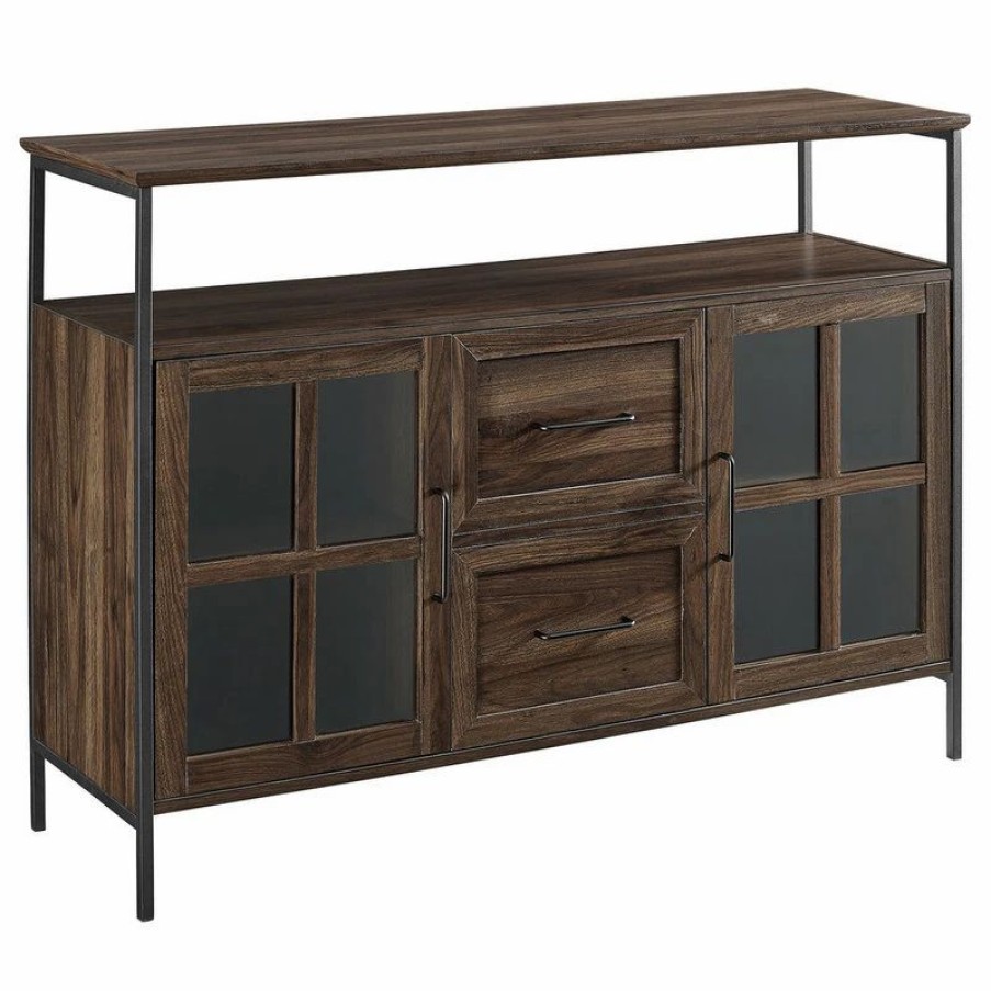 Buffets & Sideboards * | Walker Edison 48 Industrial 3-Door Buffet, Dark Walnut