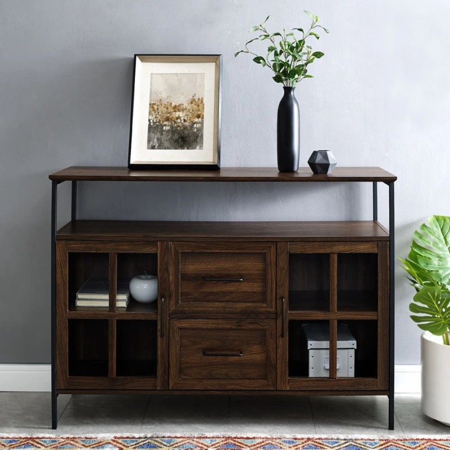 Buffets & Sideboards * | Walker Edison 48 Industrial 3-Door Buffet, Dark Walnut