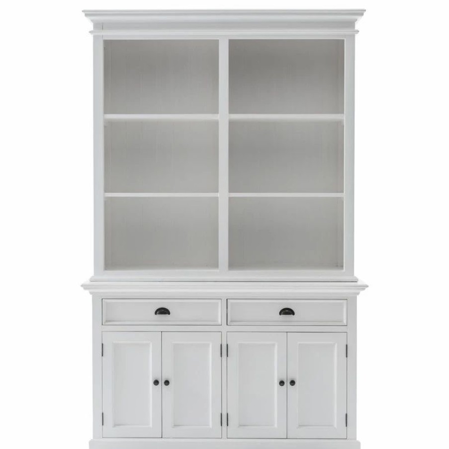 China Cabinets & Hutches * | Novasolo Furniture Novasolo Halifax Mahogany Wood Buffet Hutch Unit With 6 Shelves In White